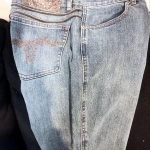 Harley-Davidson blue jeans with snaps down each side